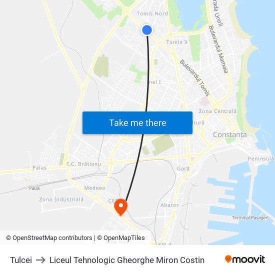 Tulcei to Liceul Tehnologic Gheorghe Miron Costin map