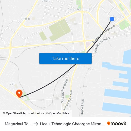 Magazinul Tomis to Liceul Tehnologic Gheorghe Miron Costin map