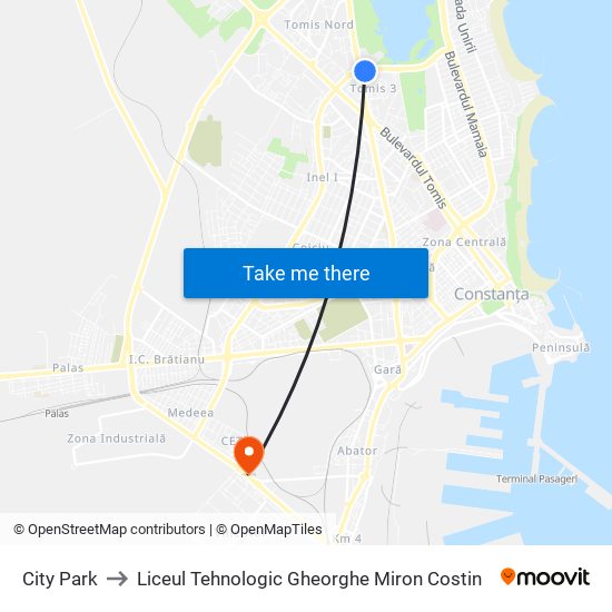 City Park to Liceul Tehnologic Gheorghe Miron Costin map