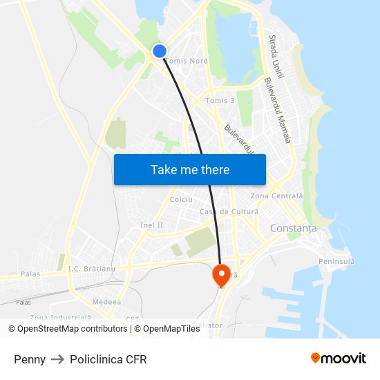 Penny to Policlinica CFR map