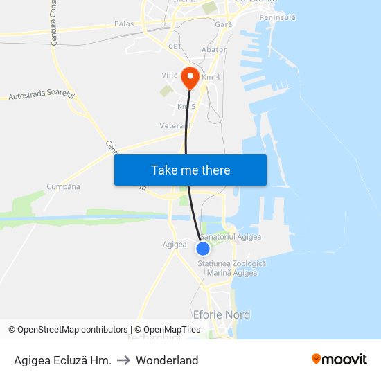 Agigea Ecluză Hm. to Wonderland map
