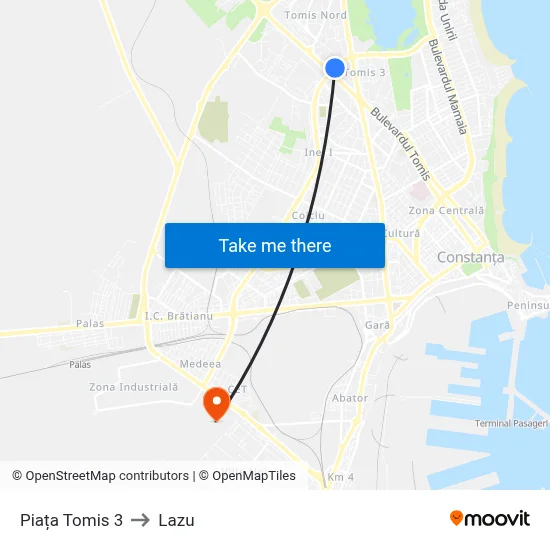 Piața Tomis 3 to Lazu map