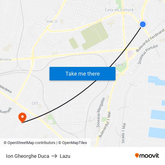 Ion Gheorghe Duca to Lazu map