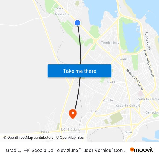 Gradină to Școala De Televiziune "Tudor Vornicu" Constanta map