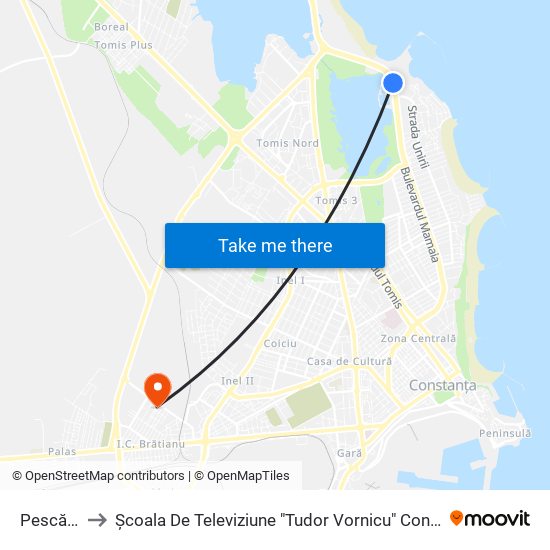 Pescărie to Școala De Televiziune "Tudor Vornicu" Constanta map