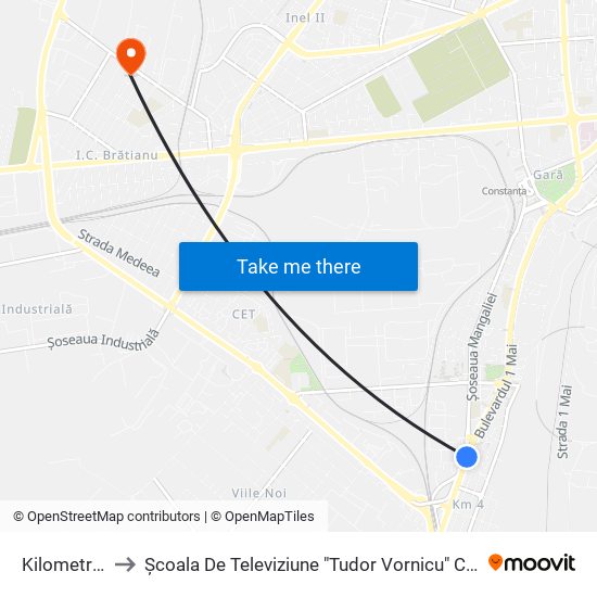 Kilometrul 4 to Școala De Televiziune "Tudor Vornicu" Constanta map