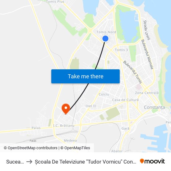 Suceava to Școala De Televiziune "Tudor Vornicu" Constanta map