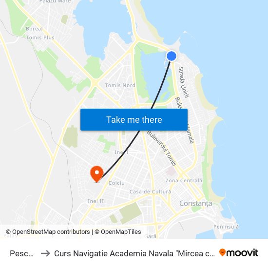 Pescărie to Curs Navigatie Academia Navala "Mircea cel Batran" map