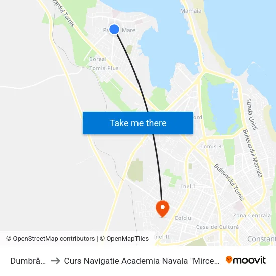 Dumbrăveni to Curs Navigatie Academia Navala "Mircea cel Batran" map