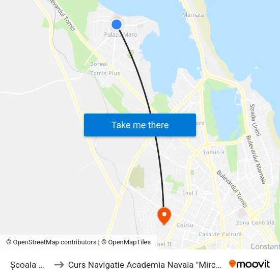 Școala Nr. 14 to Curs Navigatie Academia Navala "Mircea cel Batran" map