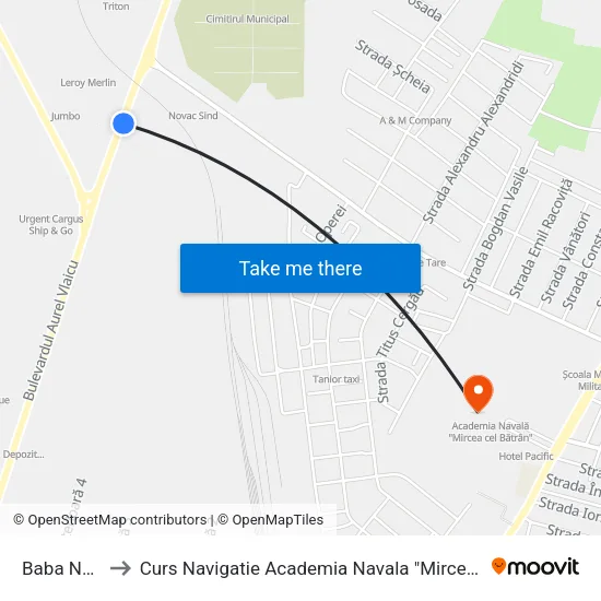 Baba Novac to Curs Navigatie Academia Navala "Mircea cel Batran" map