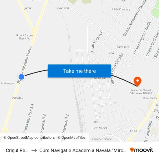Crișul Repede to Curs Navigatie Academia Navala "Mircea cel Batran" map