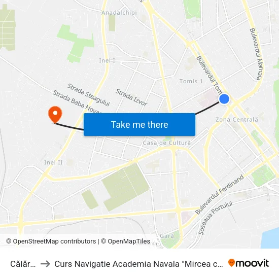 Călărași to Curs Navigatie Academia Navala "Mircea cel Batran" map