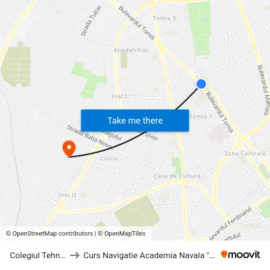 Colegiul Tehnic Tomis to Curs Navigatie Academia Navala "Mircea cel Batran" map