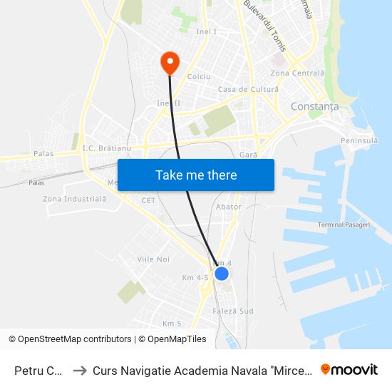 Petru Cercel to Curs Navigatie Academia Navala "Mircea cel Batran" map