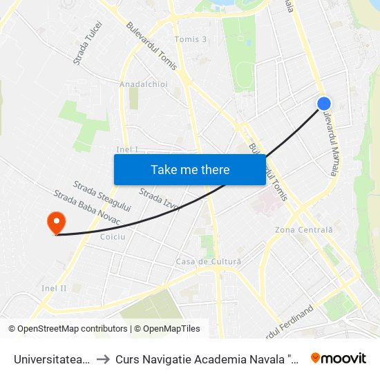 Universitatea Ovidius to Curs Navigatie Academia Navala "Mircea cel Batran" map