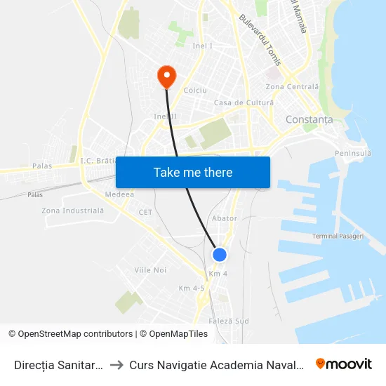 Direcția Sanitar Veterinară to Curs Navigatie Academia Navala "Mircea cel Batran" map