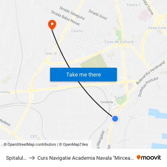 Spitalul Cfr to Curs Navigatie Academia Navala "Mircea cel Batran" map