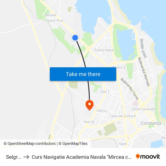 Selgros to Curs Navigatie Academia Navala "Mircea cel Batran" map