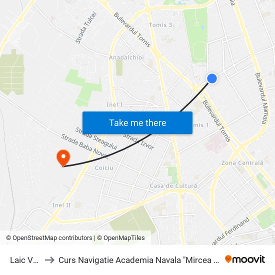 Laic Vodă to Curs Navigatie Academia Navala "Mircea cel Batran" map