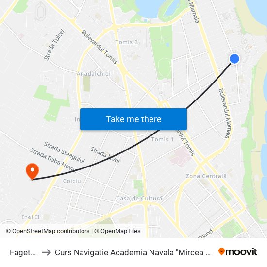 Făgetului to Curs Navigatie Academia Navala "Mircea cel Batran" map