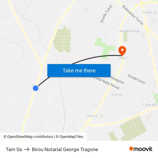 Tam Sa to Birou Notarial George Tragone map