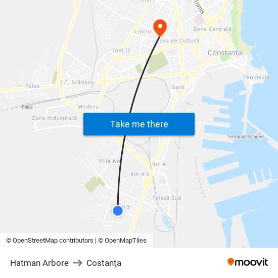 Hatman Arbore to Costanţa map