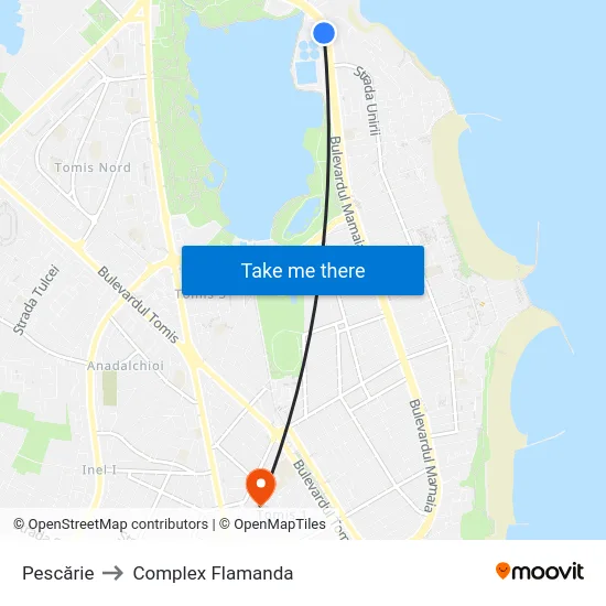 Pescărie to Complex Flamanda map