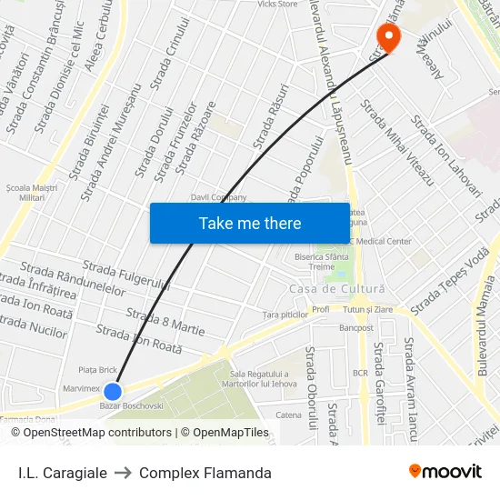 I.L. Caragiale to Complex Flamanda map