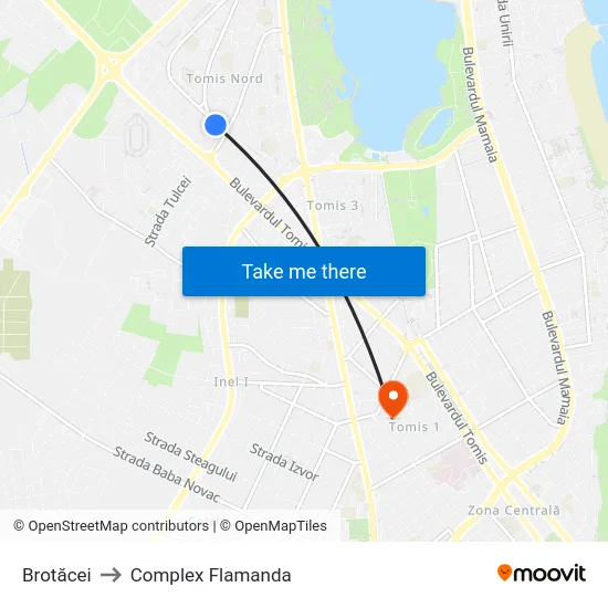 Brotăcei to Complex Flamanda map