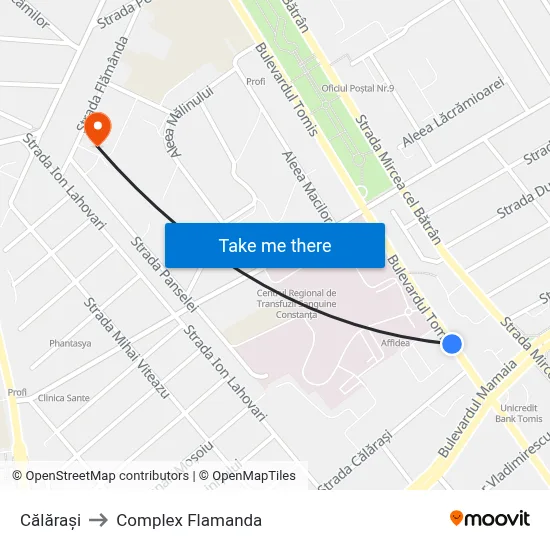 Călărași to Complex Flamanda map