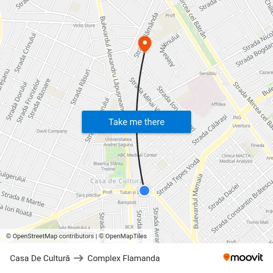 Casa De Cultură to Complex Flamanda map