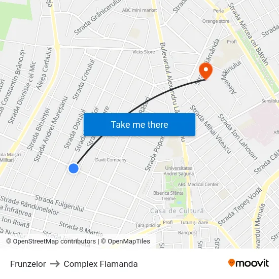 Frunzelor to Complex Flamanda map