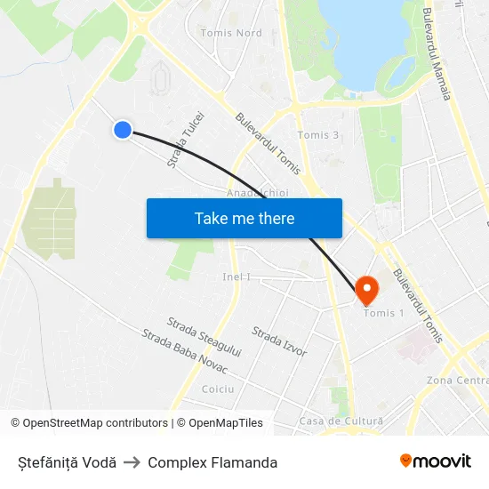 Ștefăniță Vodă to Complex Flamanda map