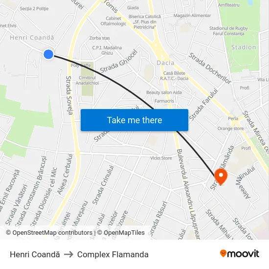 Henri Coandă to Complex Flamanda map