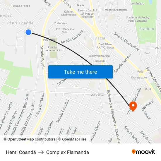 Henri Coandă to Complex Flamanda map