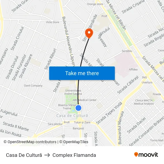 Casa De Cultură to Complex Flamanda map