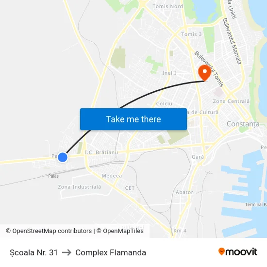 Școala Nr. 31 to Complex Flamanda map