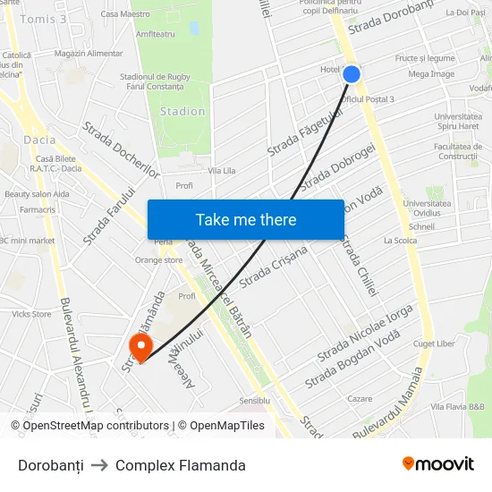 Dorobanți to Complex Flamanda map
