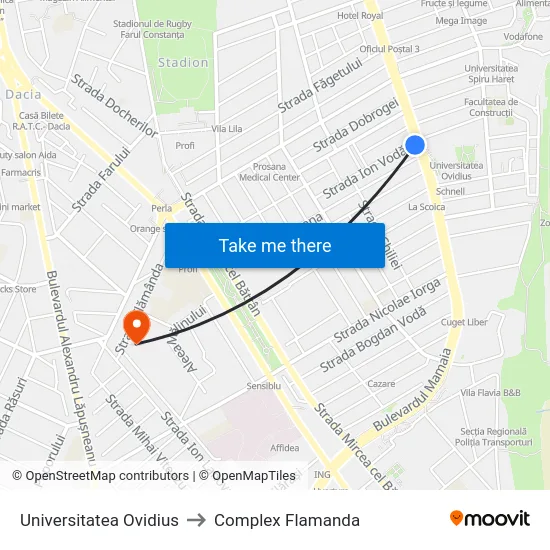 Universitatea Ovidius to Complex Flamanda map