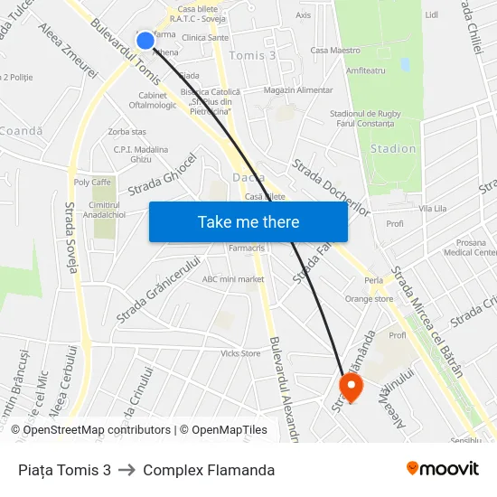 Piața Tomis 3 to Complex Flamanda map