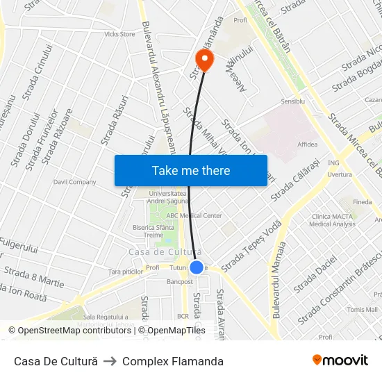 Casa De Cultură to Complex Flamanda map