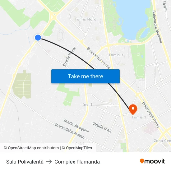 Sala Polivalentă to Complex Flamanda map
