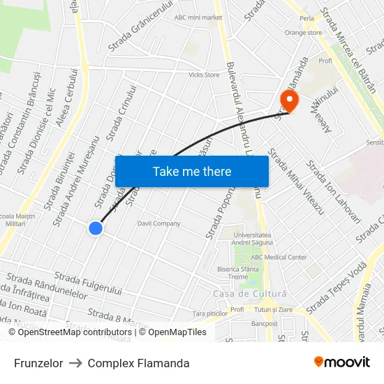 Frunzelor to Complex Flamanda map