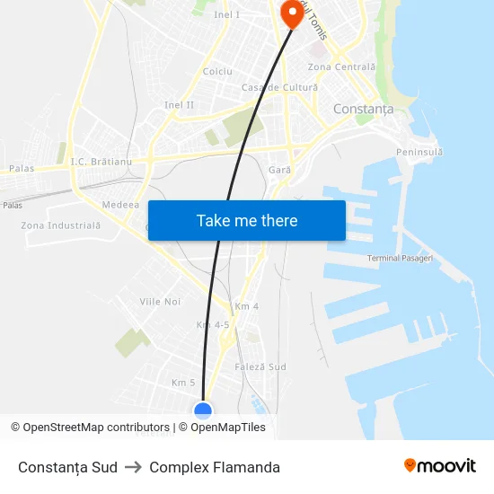 Constanța Sud to Complex Flamanda map