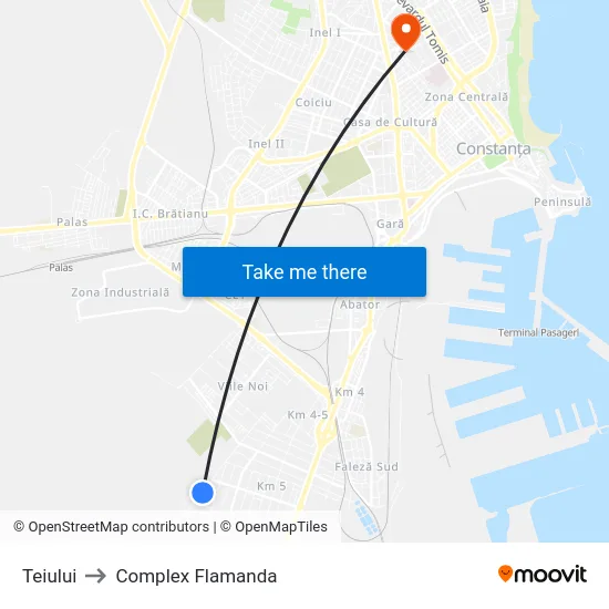 Teiului to Complex Flamanda map