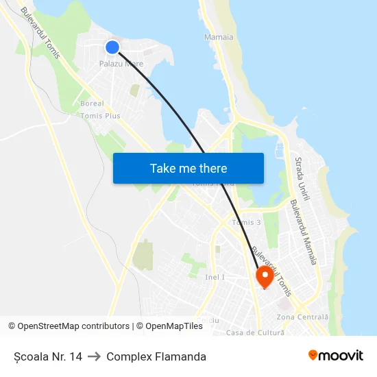 Școala Nr. 14 to Complex Flamanda map