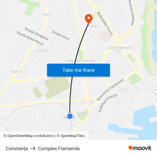 Constanţa to Complex Flamanda map