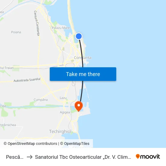 Pescărie to Sanatoriul Tbc Osteoarticular „Dr. V. Climescu” map