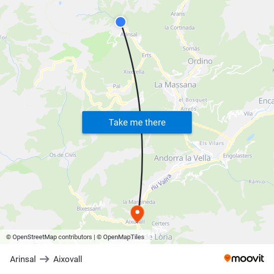 Arinsal to Aixovall map